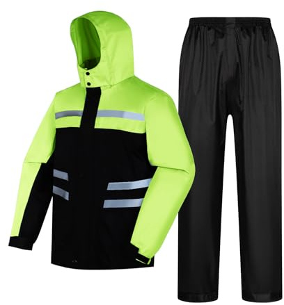LY4U Tuta Antipioggia Impermeabile, Giacca Antipioggia Leggera con Cappuccio e Pantaloni, Giacca Antipioggia Unisex per Esterni, Antipioggia con Cappuccio Anti-tempesta