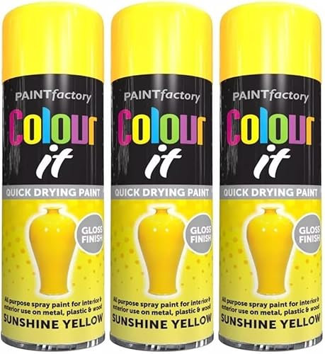 MIXEL Yellow Gloss Spray Paint, Easy-To-Apply, Quick-Drying Formula, DIY Enthusiasts, Perfect For Furniture, Metal, Wood, Plastic, Indoor and Outdoor Use, 250ml, (3PCS)