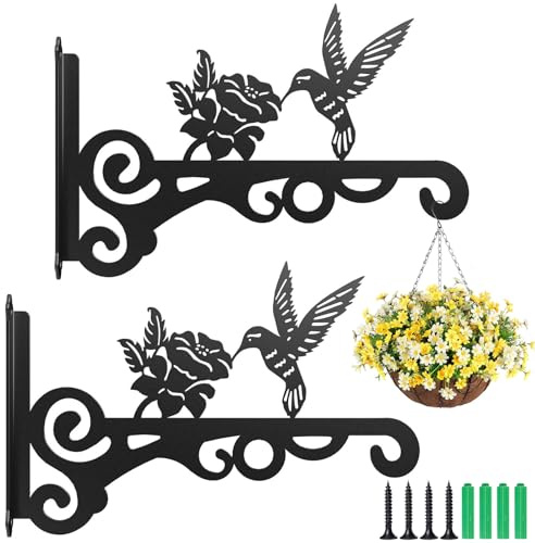 Vlecexs Support de Panier Suspendu à Montage Mural, 2 Pièces Support Crochet Plante, Cochets Muraux en Fer pour Lanternes, Mangeoires à Oiseaux Carillons Planteurs Crochets Décoration Extérieure