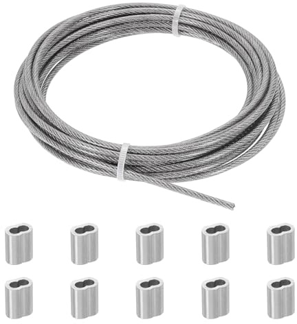 PATIKIL 3mm X 5m Cable De Acero Cable De Acero Inoxidable Transparente | 1JUEGO, Para Guía De Luz Exterior, Con 10 Manguitos De Aluminio, Para Barandales Pasamanos Tendales