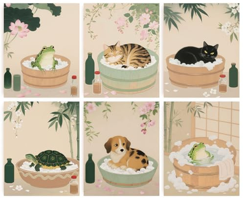 INFUNLY 6 Set Cute Animal Bathroom Wall Art Prints Unframed Canvas Art