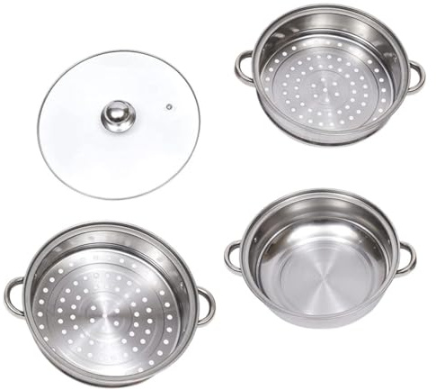 IMIKEYA Olla Vaporera Multifuncional De Acero Inoxidable 28 Cm De Tres Niveles, Vaporera Tapa Espesa, Apta Para Cocinar Al Vapor Hogar y Cocina