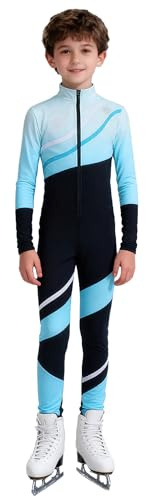 Zaldita pojkar barn konståkning kostym helkropp gym konståkningsdräkt pojke kostym gymnastikdräkt sport overall jumpsuit gymnastik, blå, 158-164