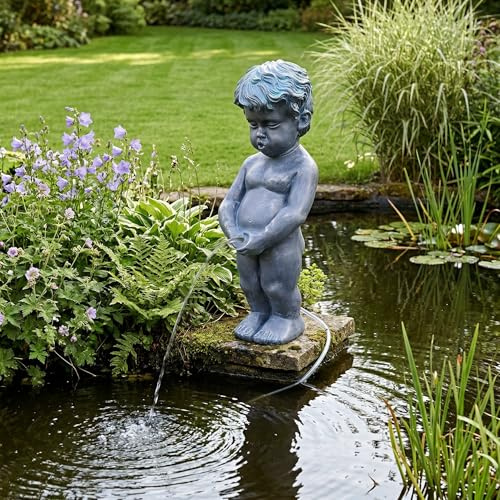 Solar Wasserspeier Junge klassisch groß Wasserspiel Teichdeko Gartenfigur Brunnen Springbrunnen Solarbrunnen (78 cm)
