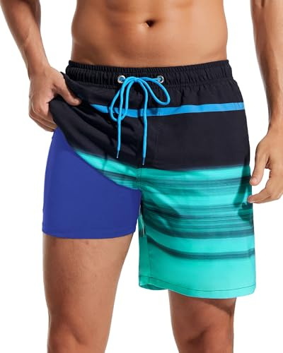 SILKWORLD Maillot de Bain Homme 2 en 1 avec Doublure de Compression Séchage Rapide avec Poches Short de Plage pour Natation