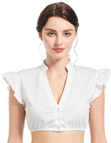 Camisa de Dirndl Blanca para Mujer con Mangas de ala, Blusa Trachtenmieder Dirndlblusa Manga Corta para Fiesta Bávara de la Cerveza