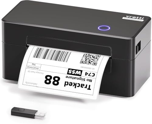 vretti Thermal Shipping Label Printer 4x6,USB Only,No Bluetooth | Postage Label Printer for Amazon, Royal Mail,Vinted，Compatibel with Windows, Mac OS and Linux, 99.99% Scan Success