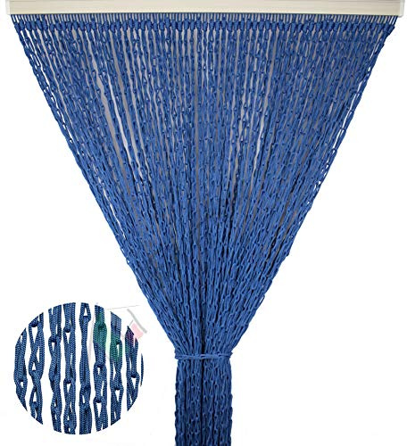 Tata Home Tenda Antimosche per Porta Finestra Moschiera a Pannello Modello Lily con Corda Colorata Intrecciata a Catenella Misura 120 x 220 cm Colore Blu