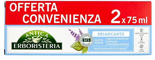 Antica Erboristeria - Dentifricio Sbiancante Naturale, Freschezza Intensa, Denti più Bianchi, Gusto Salvia e Menta - 75 ml x 2