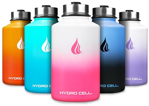 HYDRO CELL Stainless Steel Water Bottle w/Straw & Wide Mouth Lids (40oz 32oz 24oz 18oz) - Keeps Liquids Hot or Cold with Double Wall Vacuum Insulated Sweat Proof Sport Design (White/Pink 64oz)