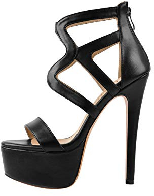 Only maker - Sandales à lanières - Escarpins à plateforme et talons hauts - Pour femme, Noir en polyuréthane., 46 EU