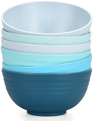 Homestockplus Unbreakable Cereal Bowls 25 OZ Microwave and Dishwasher Safe BPA-Free Eco-Friendly Wheat Straw Bowl Assorted Color Dessert Bowls for Serving Soup, Oatmeal, Pasta and Salad [Set of 6]
