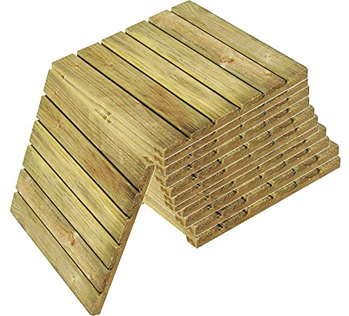 GBS Wooden Decking Tiles Outdoor Interlocking Non Slip Garden Floor Patio Balcony Path Slab Deck Flooring Tub Surface Square 45cm (3)