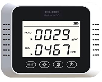 ELBE SG-100-CO2 Messgerät für Luftqualität, CO2 – Kohlenstoffdioxid und formell, tragbar, mit wiederaufladbarem Lithium-Akku, Alarm und Hintergrundbeleuchtung.