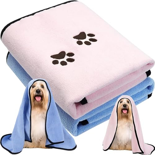 XFLYP 2 Piezas Toalla de Baño de Microfibra Absorbente para Perro, Gato, Suave, Cómoda, Suministros para Mascotas, Toallas para Mascotas de Secado Rápido