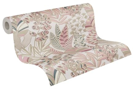 Tapet blommig rosa vit guld grön blå – A.S. Création Antigua 390954 – växter tapet fibertapet – 10,05 m x 0,53 m, tillverkad i Tyskland