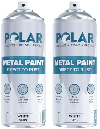 Polar Direct to Rust Satin White Metal Spray Paint - 2 x 400ml - Perfect for Metal, Wood, Furniture, Rust - Outdoor & Indoor Surfaces - Easy to Apply - 3 in 1 Primer, Undercoat & Topcoat
