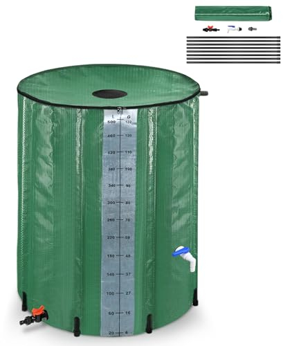 Froadp 500L Regentonne Faltbare Regenwassertonne Regenwasserfass PVC Wassertank für Gartenbewässerung Regenwassertank mit Hahn und Ablassventil Wasserspeicher zum Sammeln von Regenwasser, Grün
