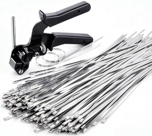 Sinlon Stainless Steel Zip Tie Tool Kit with 150 Pcs 304 Metal Zip Ties