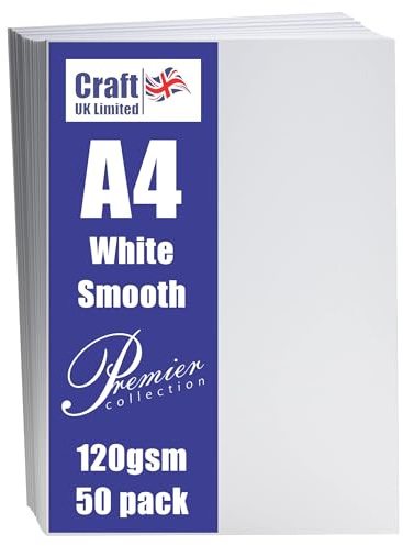 Craft UK, 50 A4 Card, Smooth Cardstock Paper for Invitations and More, 120gsm, Made in the UK, Lasting Quality, White