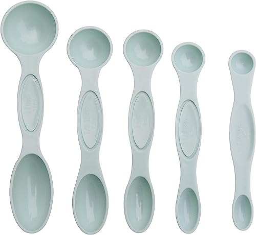 The Great British Bake Off Measuring Spoon Set GBBO's Signature Duck Egg Blue, Set of 5 (1.25ml-15ml) inc. Teaspoon & Tablespoon, Double Ended Design, Plastic, 15 milliliters