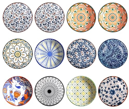 BYZESTY 12 Pcs Keramik Dipschalen, Snackschalen Set, Gewürzschalen Klein, Tapas Schalen, Ceramic Bowls für Desserts, Snacks, 10 cm Durchmesser, 70 ml Kapazität