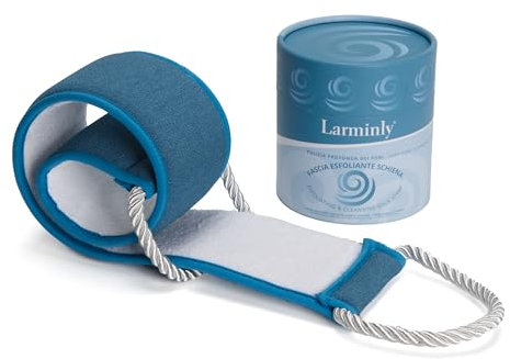 Larminly Fascia Esfoliante Schiena con Manici Doppia Faccia Viscosa e Spugna di Cotone. Pulizia Profonda e Peeling Naturale per Spalle, Dorso, Corpo. Fascia Doccia Scrub. Unisex. Confezione elegante.