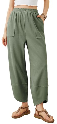 Xiaoxuemeng Womens Baggy Wide Leg Pants Casual Elastic Waisted Palazzo Harem Pants with Pockets (Green-L)