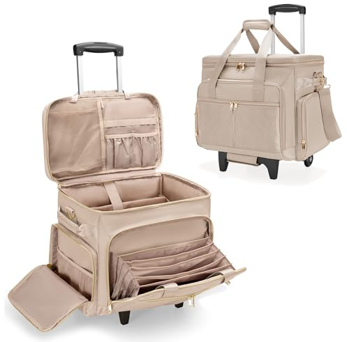 Prokva Teacher Trolley Bag on Wheels, Large Teacher Work Bag, Camel