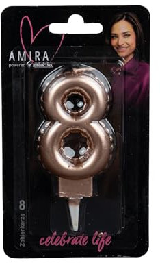 DECOCINO meets AMIRA - Zahlenkerze No 8 rosegold - wunderschöne Zahlenkerze im trendigen Design, ideal für Kuchen, Torten und Muffins, tolle Deko für Geburtstage, Jubiläen, etc.