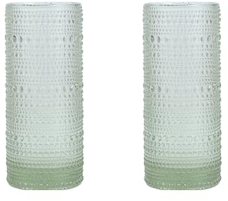 Fortessa Jupiter Hobnail Glass, 11 Ounce Collins/High Ball (Set of 2), Sage Green