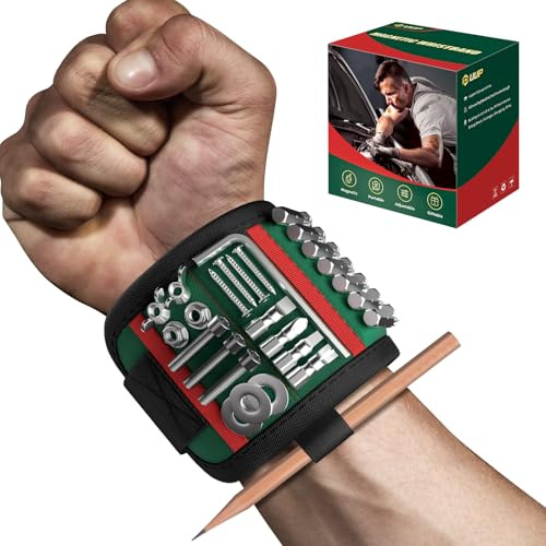 UUP Magnetic Wrist band for Tools, Tool Belt Wrist Band with 15 Powerful Magnet, Adjustable Wrist Screws Holder, Birthday Gifts for Men, Dad, Him, Mechanic, Woodworker, Handyman