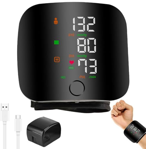 Rppiup Wrist Blood Pressure Monitor, Automatic Blood Pressure Monitors Wrist with LED Touch Screen, Blood Pressure Machines Automatic Voice, Rechargeable Wrist BP Monitor for Home Office Travel Use