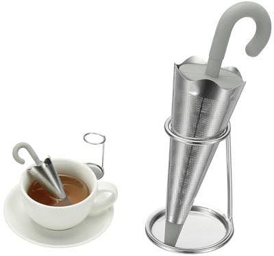 sourcing map Umbrella Tea Infuser, Stainless Steel Loose Leaf Tea Steeper Filter with Silicone Handle Reusable Thin Pores Mesh Strainer Diffuser for Teacups Teapots Mugs, Light Gray