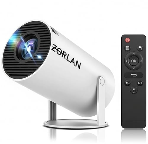 ZORLAN Proyector Portátil Soporte 4K/1080, Android 13 con WiFi 6 y Bluetooth 5.0, Pantalla Gigante Rotación 180°, Altavoces HiFi, Silencioso y Compacto para Cine en Casa y Exterior