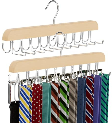 Gruccia per cintura 20 ganci 2 in 1 per armadio max 30 cinture con capacità di 30 cravatte, appendiabiti in legno per armadio organizer portaoggetti a U adatto per cintura e adatto per cravatta (2