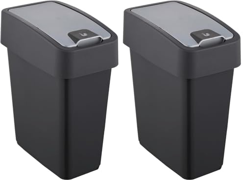 keeeper Cestino Premium con Coperchio Ribaltabile, Soft Touch, 10 l, 29,5 x 18 x 36,5 cm, Magne, Grigio (grafite) (Confezione da 2)