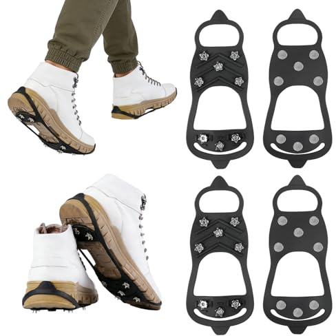 2 Pairs Snow Grips, Non Slip Gripper Ice Spikes for Shoes, Universal Crampons with 8 Teeth, Winter Outdoor Shoe Grips Anti Slip Crampons for Walking, Climbing and Hiking