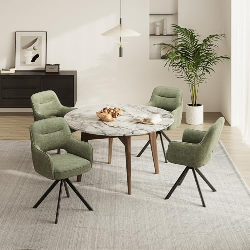 MALOL Lot de 4 chaises pivotantes pour Salle à Manger avec accoudoirs, chaises rembourrées pour Cuisine et Salle à Manger, en Tissu Doux (Velours) avec piètement métallique et Dossier,Vert