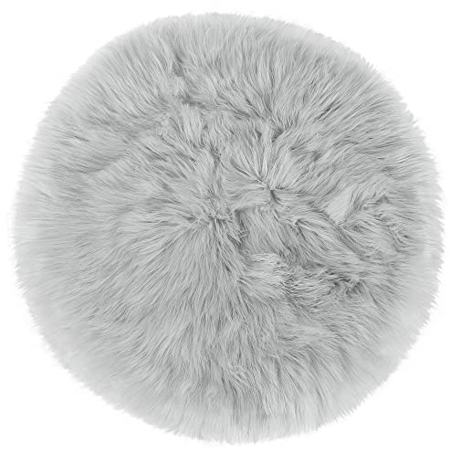 uxcell Faux Fur Round Rug,Fluffy Area Mat,Fluff Rugs for Bedroom Floor Sofa Living Room 2 x 2 Feet Light Gray