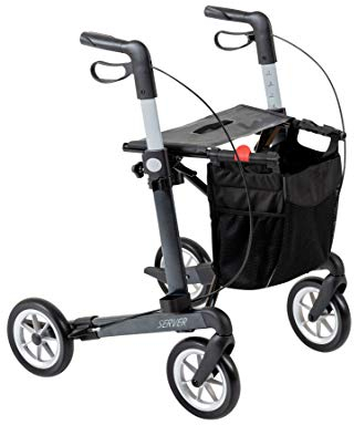 Rehasense Leichtgewicht-Rollator Server, leicht & faltbar I Alu-Rollator belastbar bis 150 kg mit abnehmbarer Einkaufstasche, Ankipphilfe I Aluminium-Rollator zusammenklappbar, Größe L, anthrazit