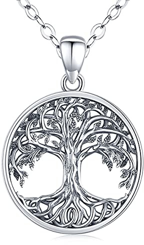 Friggem Collar de Árbol de la Vida para Mujer, Colgante de Árbol de la Vida Celta de Plata de Ley 925, Regalo de Joyería de Cumpleaños para Mujer, Niña, Mamá, Esposa, Novia (Árbol de la Vida-A)
