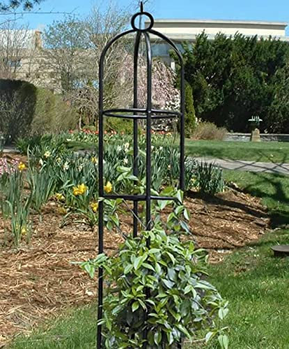 Metal Garden Obelisk Climbing Plant 1.9m Flowers Steel Frame Wgo Trellis Vines Floral Decor Army Green Yard Round Weather-Proof Metal