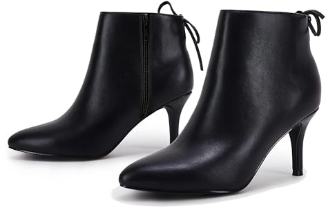 Womens Pointed Toe Heels Ankle Booties Kitten Stiletto Bowtie Strappy Fall Dress Boots Shoes
