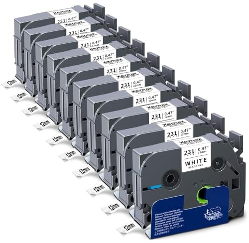 10x XemaX Compatible for Brother Label Printer Tape 12mm TZe-231 P-Touch Label Tape Cassette for Brother P-Touch Labeller PT-E110 H100R H110 H101C H108 E100 H100LB H105, Black on White