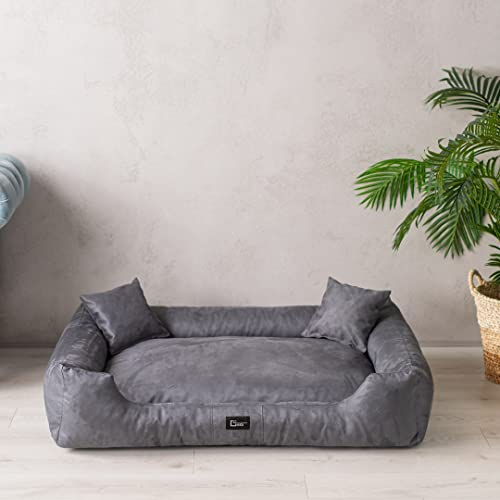 exclusive BED Hundebett Puffi Grosse Mittelgroße Kleine Hunde - Hundekissen Hundematte aus Alcantara-Stoff - Waschbar Kuschelig Langlebig Abriebfest Reißfest (XXL+| 130x100cm, Grau)