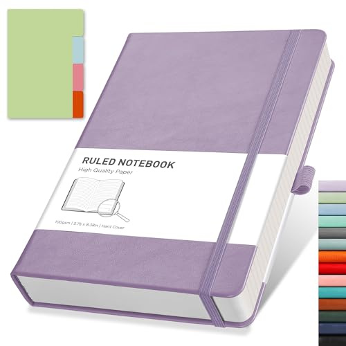 RETTACY Lined Journal Notebook - A5 Note Book Hardcover Notepad 192 Numbered Pages for Writing,100gsm Lined Paper, Leather Hardcover, for Women Men Work Office School,14.5 x 21cm - Purple