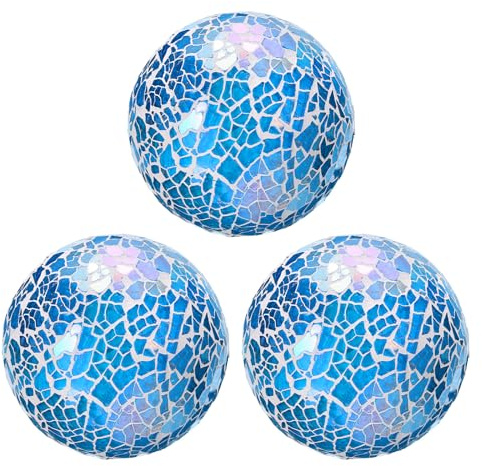 sourcing map Decorative Glass Balls 8cm Orbs Centerpiece Balls,Bright Blue | 3Pcs, Mosaic Glass Ball Sphere for Decor Bowls Vases Dining Table Party