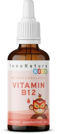 InnoNature Vitamina B12 Kids | Gotas veganas de metilcobalamina | 30 ml, 4 μg por dosis diaria (2 x 2 gotas) | sin gluten, sin aditivos