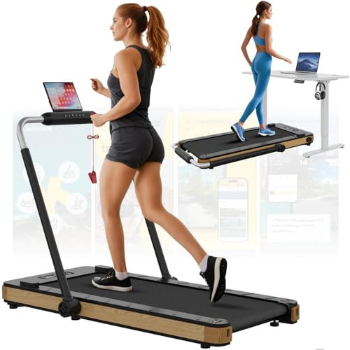 Flamaker Laufband für Zuhause mit LED Display und APP Control,Laufband mit Höhenverstellbare Armlehnen,Laufband 1-12 Km/h, Laufband Schreibtisch,Laufband Klappbar Walken und Laufen 2 IN 1,Schwarz